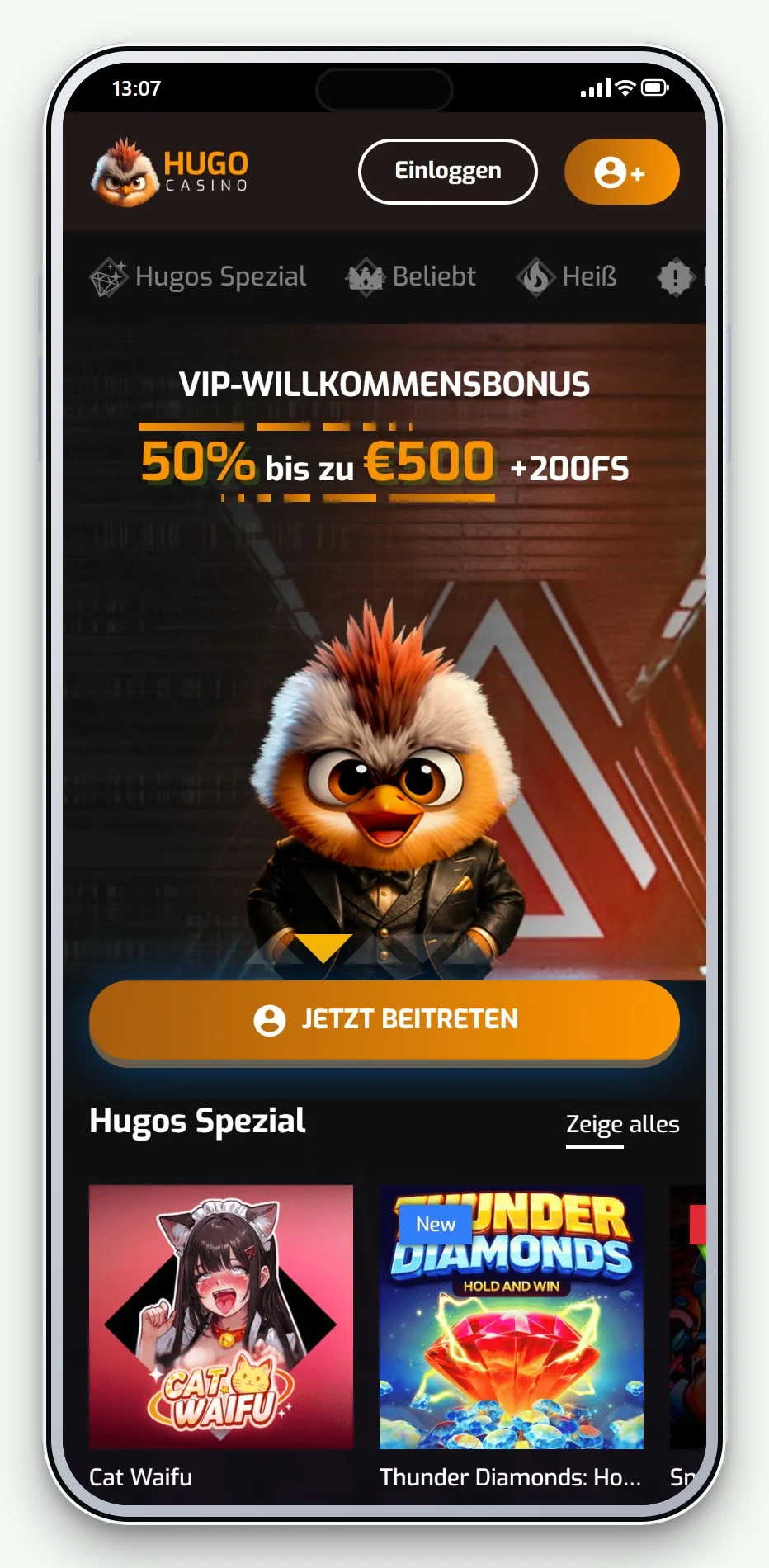 Casinos Rapid Transfer: Hugo Casino auf dem Handy