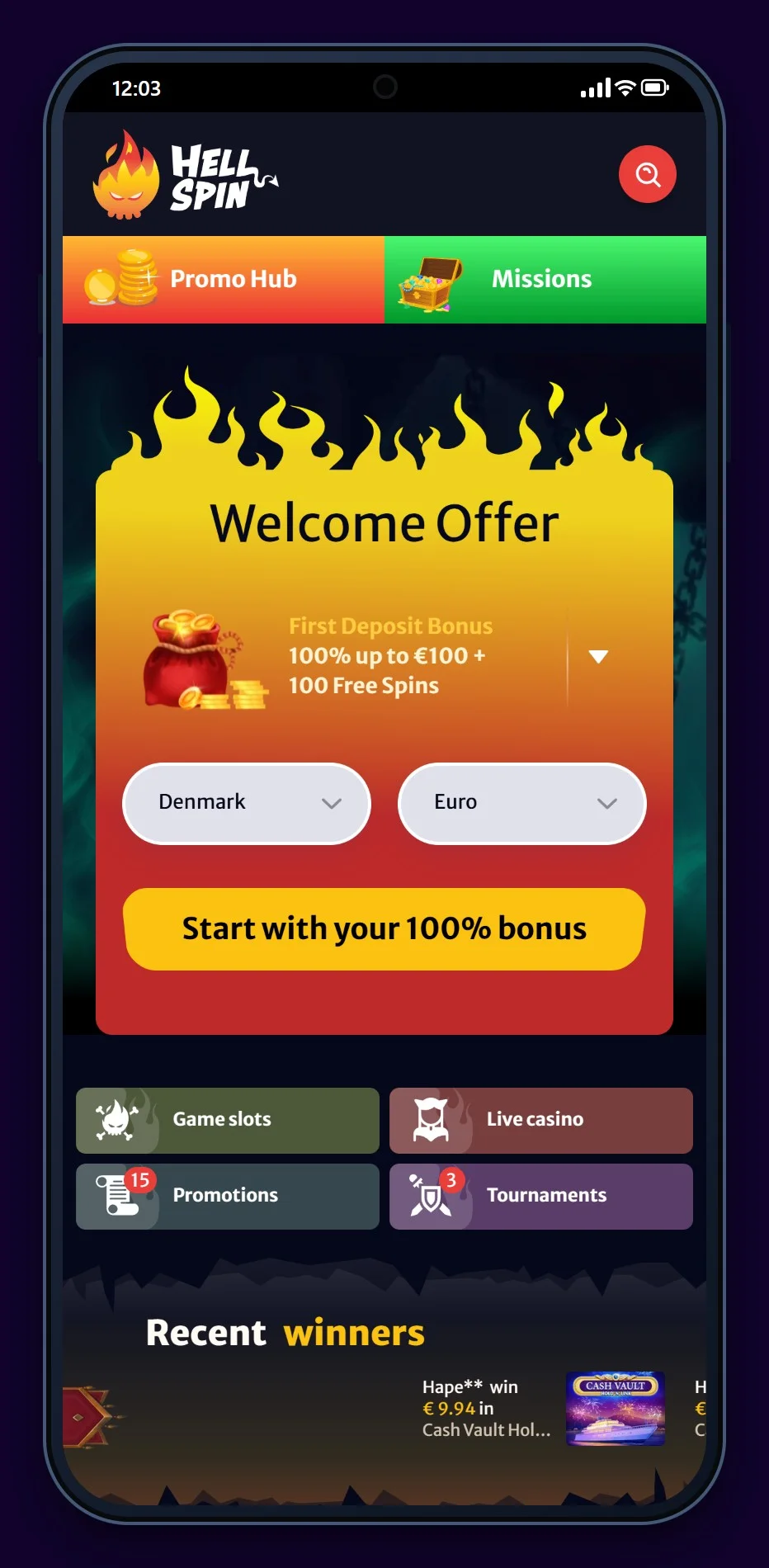 rapid transfer casino: HellSpin mobil, lobbyen