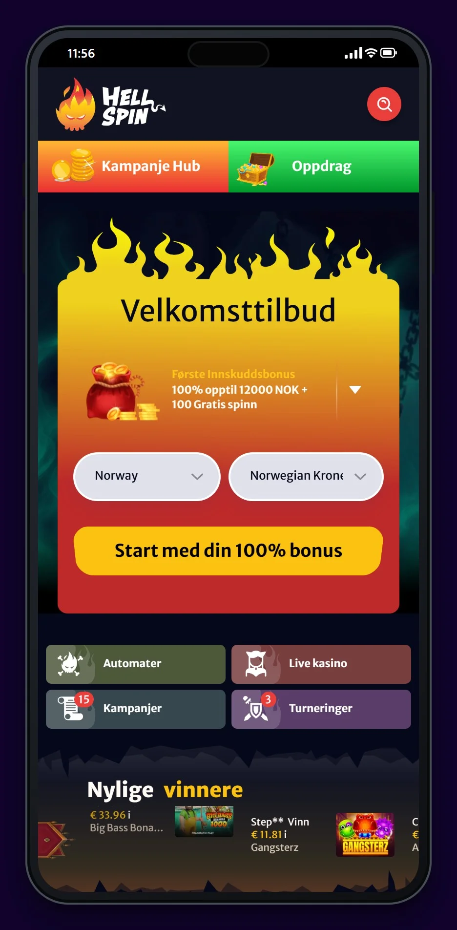 online casino rapid transfer: HellSpin på mobil