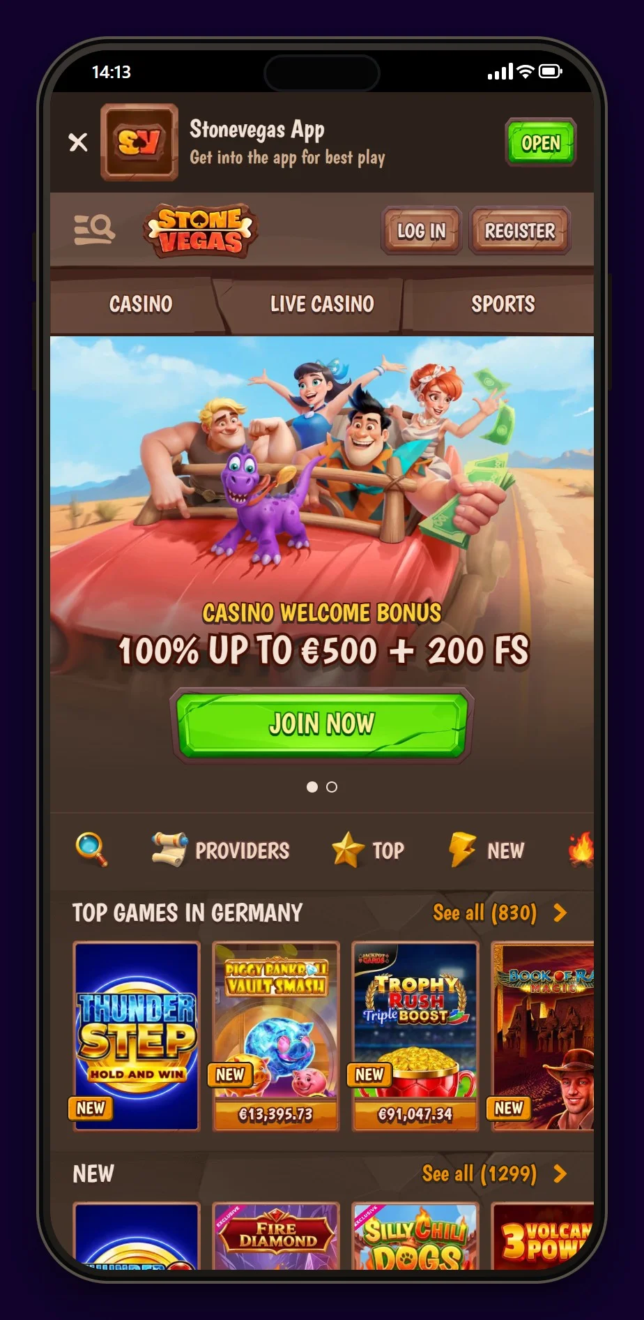 rapid transfer casinon: StoneVegas i mobilen